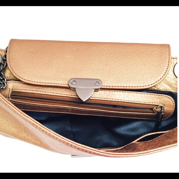 HYPE Leather Y2K Style Chain Handbag With Front Clasp Buckle Rose Gold One Size - Picture 7 of 8